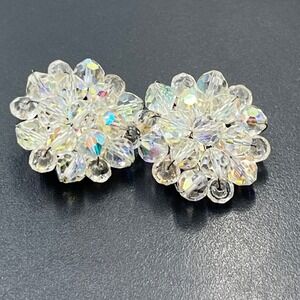 Germany Sparkling Crystal Aurora borealis Rhinestone Retro Beaded Clip earrings